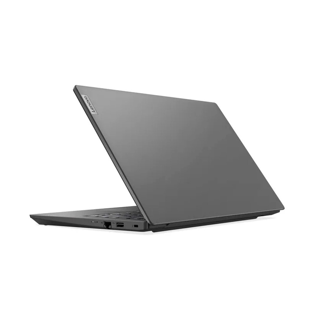 Portátil Lenovo V14 G4 Core i3 1315U 8GB RAM 256GB SSD diseño delgado y liviano, vista lateral cerrada en color gris.