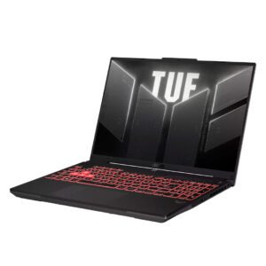 Portátil ASUS TUF Gaming A16 RTX 4050 16GB RAM 512GB SSD pantalla de alto rendimiento, vista lateral abierta para gaming.