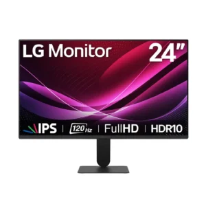 Monitor LG 24 pulgadas IPS 120Hz 24U411A vista frontal mostrando pantalla Full HD con tecnología IPS y alto rendimiento.
