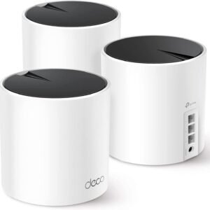 TP-Link Deco X55 AX3000 WiFi 6 Mesh System - Paquete de 3, cobertura de hasta 6500 pies cuadrados, 3 puertos Gigabit, compatible con todos los ISP