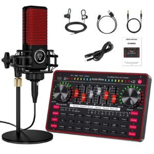 Mezclador de audio Neculogy G3-Q8 con 2 micrófonos XLR para podcast y streaming