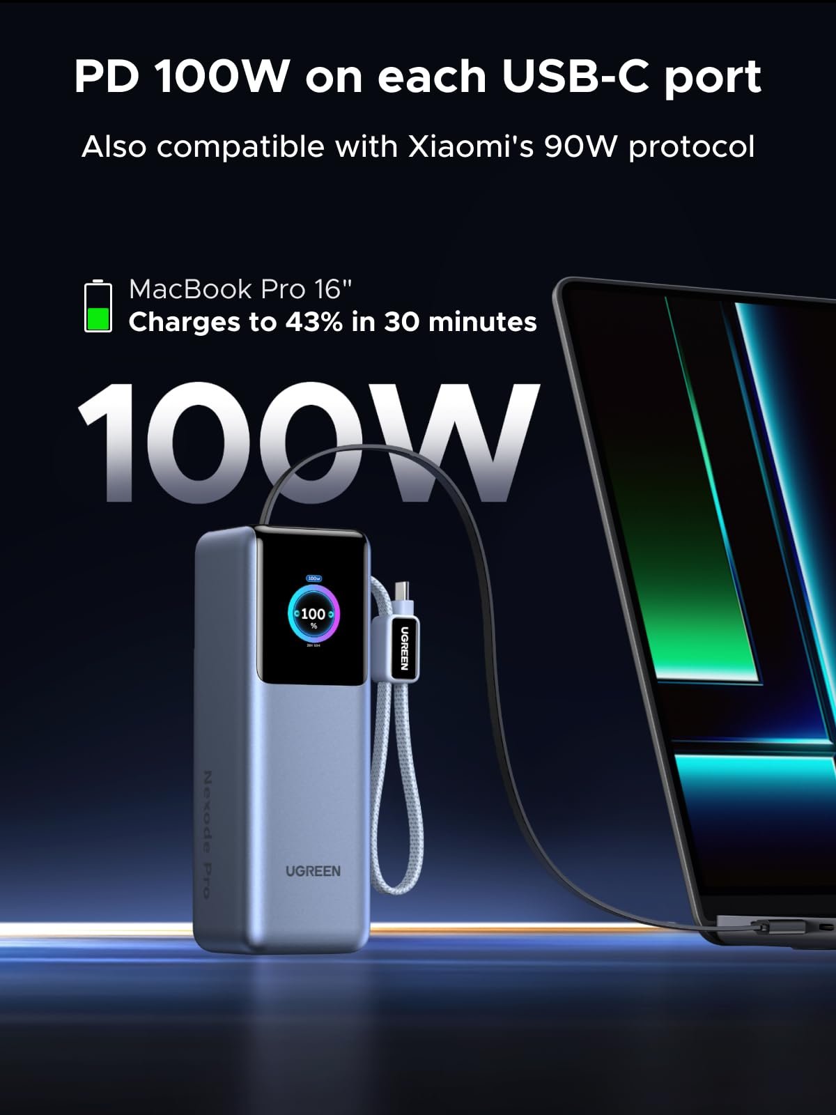 Power Bank UGREEN Nexode Pro 25000mAh 200W USB-C Negro - Modelo PB728 - Image 3