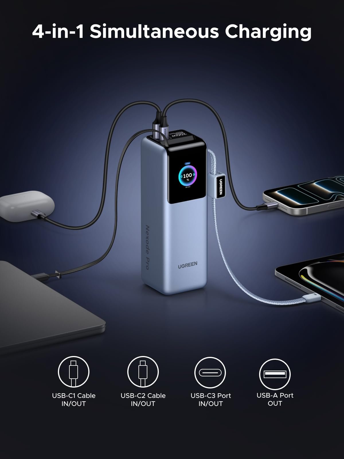 Power Bank UGREEN Nexode Pro 25000mAh 200W USB-C Negro - Modelo PB728 - Image 7